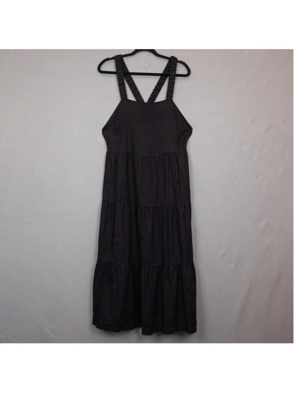 Cloth & Stone black cross back linen tiered midi dress-L